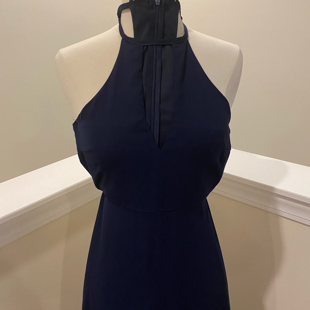 LuLu*s Navy Blue Halter Neck Crepe Fabric Fully Lined Maxi Dress Size XS